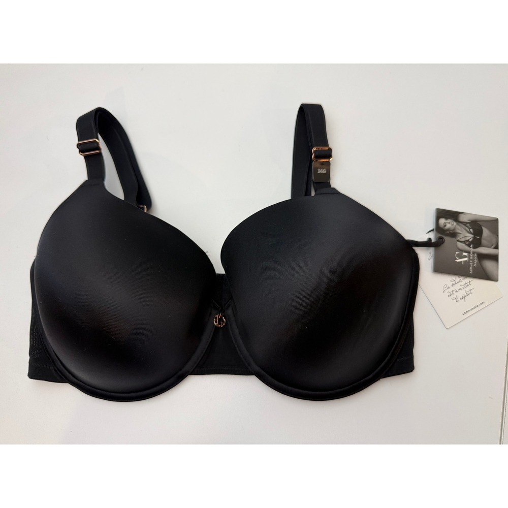 Ashley Graham Icon T-Shirt Bra Women 36G Black Underwire Seamless Lightly Lined